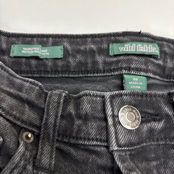 Wild Fable Highest Rise Straight Raw Hem Distressed Women's size 00 Black Jeans - Picture 2 of 4